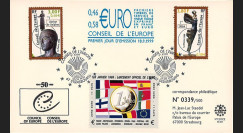 CE50PJ2 (PE397) : 1999 - FDC Conseil de l'Europe "1er Jour des 1ers timbres de service en Euro"