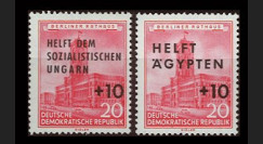 DDR282-283 : 1956 - 2 val. DDR '20Pf Hôtel de Ville Berlin surchargées +10Pf Aide Hongrie'