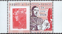 DG10-9PT2 : Porte-timbre dentelé "de Gaulle - Appel 18 juin 1940" - TVP Marianne rouge