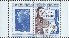 DG10-9PT3 : Porte-timbre dentelé "de Gaulle - Appel du 18 juin 1940" - TVP Marianne bleu