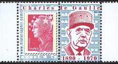 DG10-9PT7 : Porte-timbre dentelé "40 ans mort de Gaulle" - TVP Marianne rouge