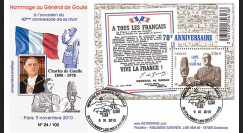 DG10-15 : 2010 - FDC "40e anniversaire de la mort du Gal de Gaulle" - oblit. Colombey