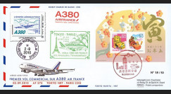 A380-107 : 2010 - Pli JAPON-FRANCE "1er vol Paris-Tokyo A380 AF275" voyagé - Affrt bloc