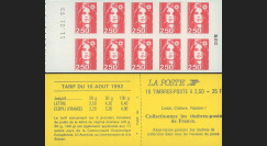 2720-C2a : 1993 - Variété sur carnet 2f50 Marianne de Briat - absence de prédécoupe des TP