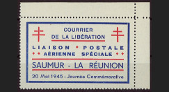 W2-LIB0153 : 1945 - Vignette Poste Aérienne "Courrier Libération Saumur - La Réunion"