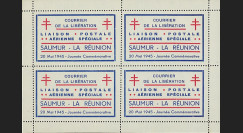 W2-LIB0154 : 1945 - Bloc 4 Vignettes Poste Aérienne "Courrier Libération Saumur - La Réunion"