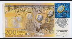 PE436 : 2001 - FDC 1er Jour TP 'Demain l'Euro' à double-faciale - France