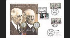 DG88-NUM1 : 1988 - France-Allemagne Maxi-FDC 1 Franc "de Gaulle" + 2 Mark "Adenauer"