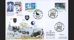 DEB14-26 : 2014 - Maxi FDC "70 ans D-DAY - DE GAULLE / JEEP WILLYS - OMAHA BEACH"