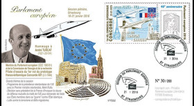 PE692 : 01-2016 - FDC Parlement européen "Hommage TURCAT - 40 ans 1er vol CONCORDE