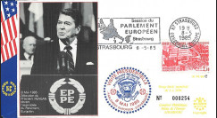 PE94c FDC 'Fin 2e Guerre Mondiale en Europe 1945 / Reagan devant les Eurodéputés' 1985